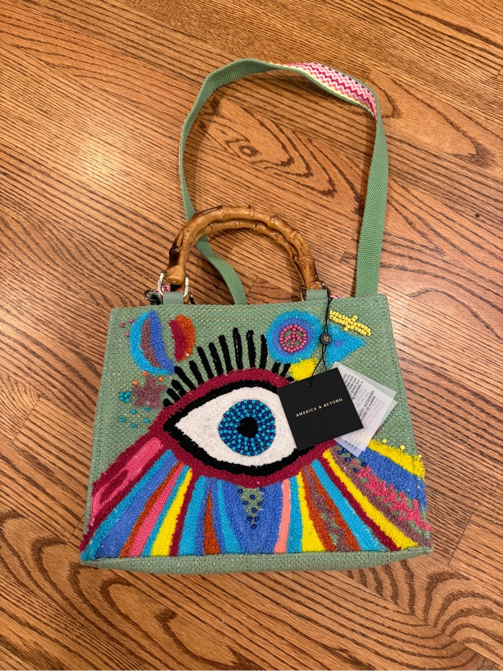 America & Beyond Mint Green Beaded Eye Tote